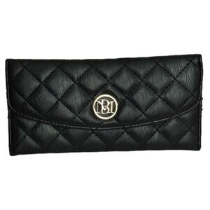 Badgley Mischka Studio Black Vegan Leather Diamond Quilting Cover Wallet NWOT